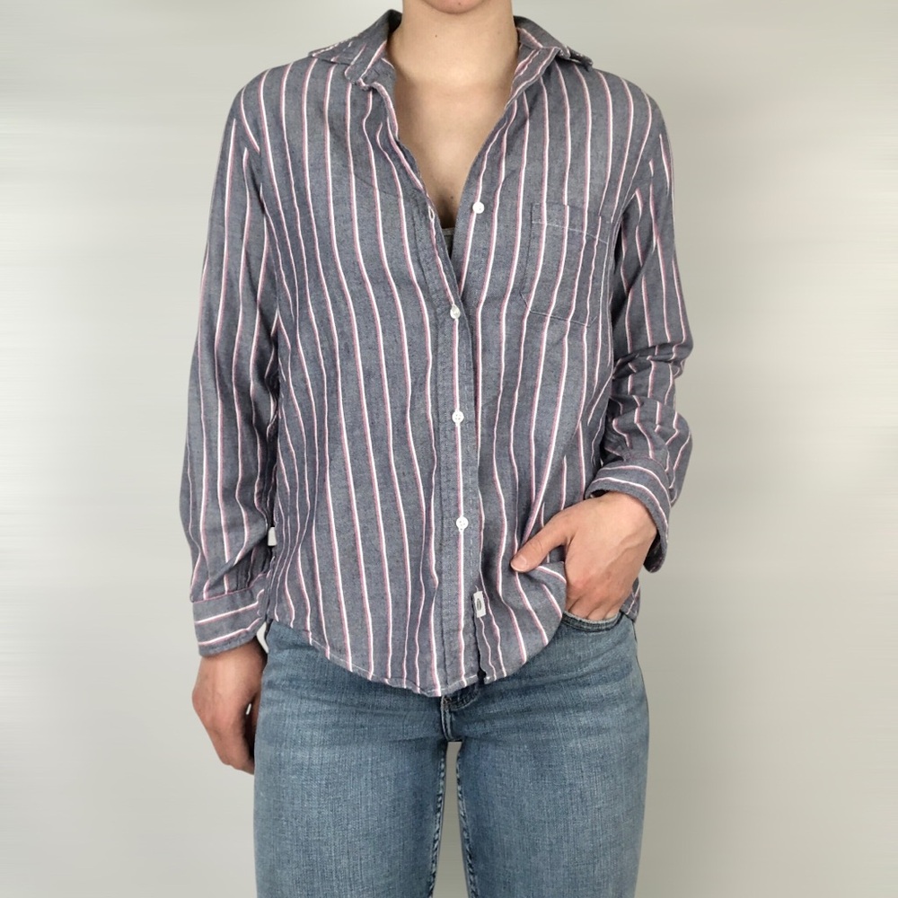 Grayson The Hero Blue Pink White‎ Stripe Button Down Long Sleeve Size 2